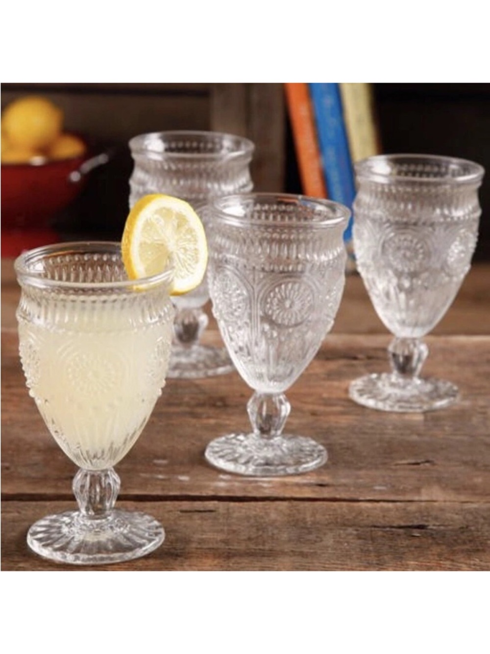 The Pioneer Woman Clear Pressed Glass Goblet with Embossed Pattern..(3 LEFT)!